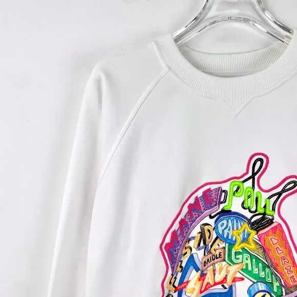 J19247 Hermes White graffiti letter embroidered cotton round neck long-sleeved s